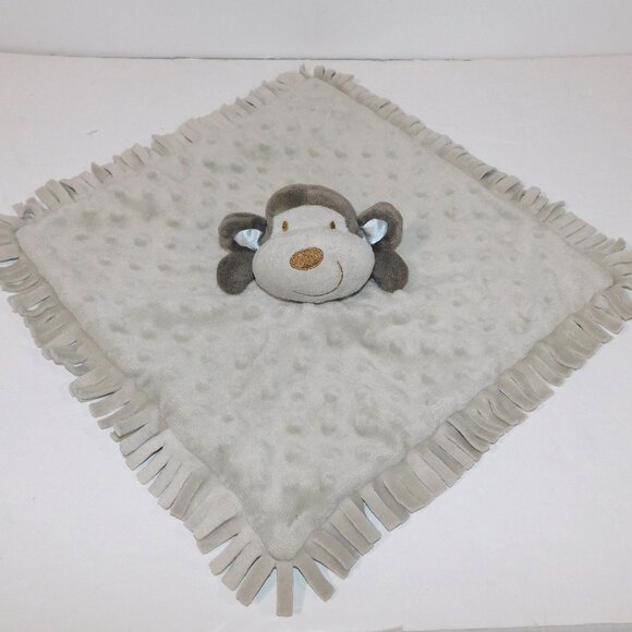 Elegant Baby Gray Monkey Plush Security Blanket Fringe Trim Baby Lovey Nunu - Picture 1 of 7